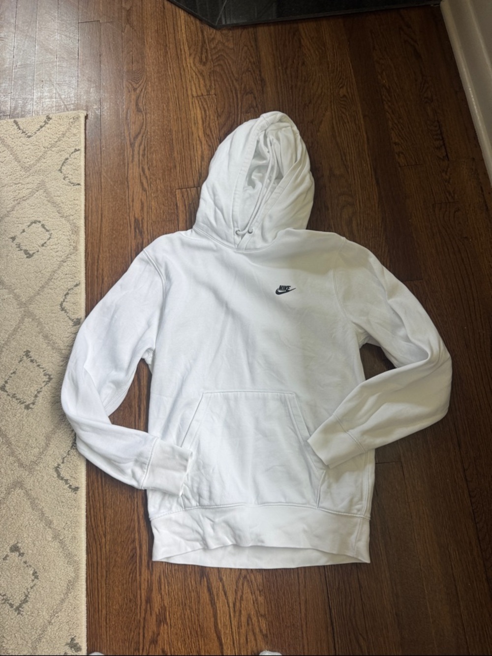 Nike White Hoodie with Small Black Swoosh